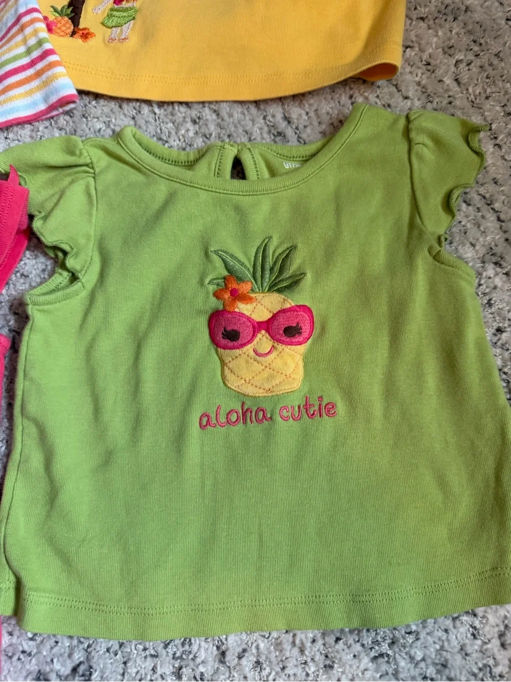 Vintage Gymboree Pink, Green, Yellow & Multi-Stripe Short Sleeve Tee Set 6-12 mo